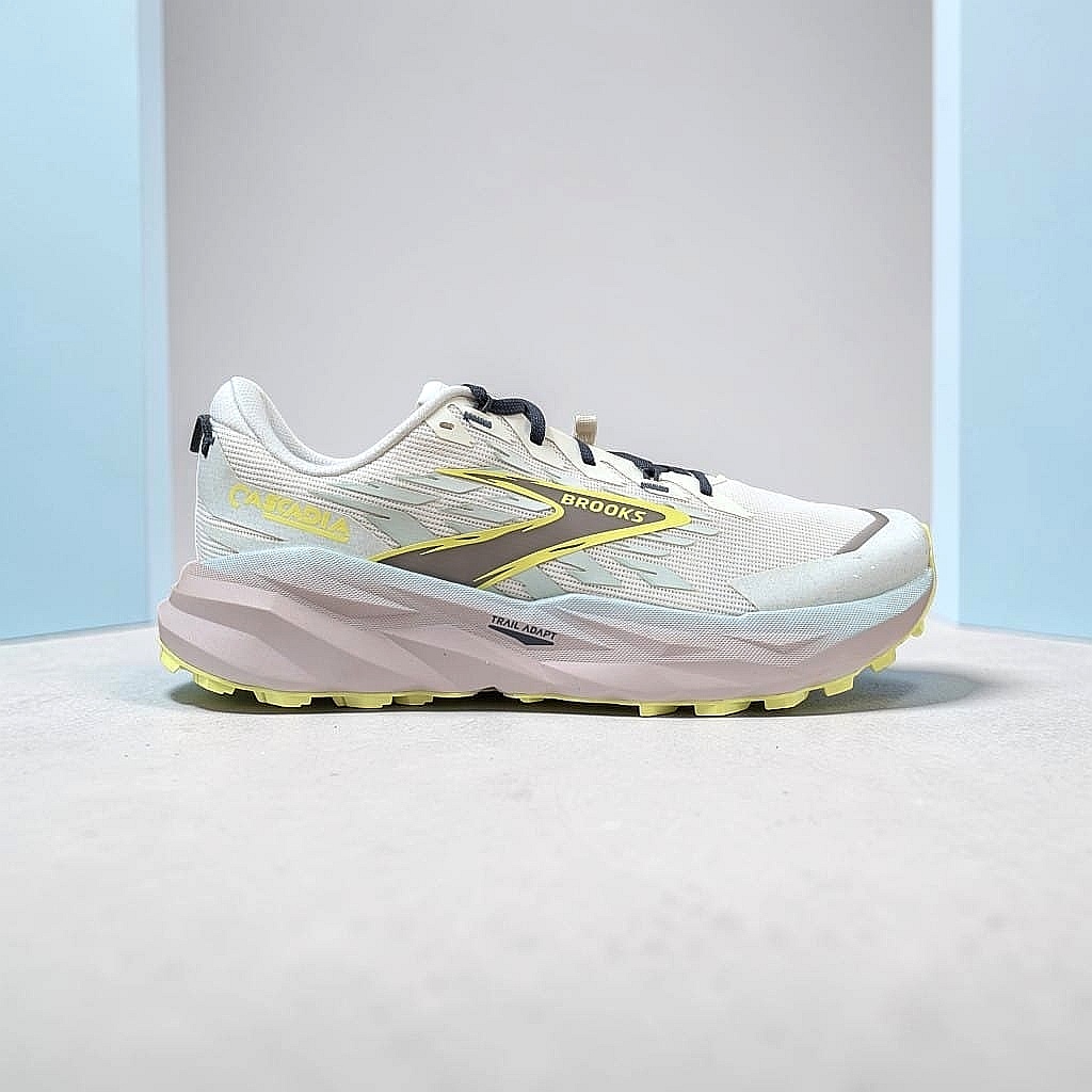 Brooks Cascadia 19 Wide-D Damen Trail-Laufschuh - Coconut -Misty Blue - Ebony