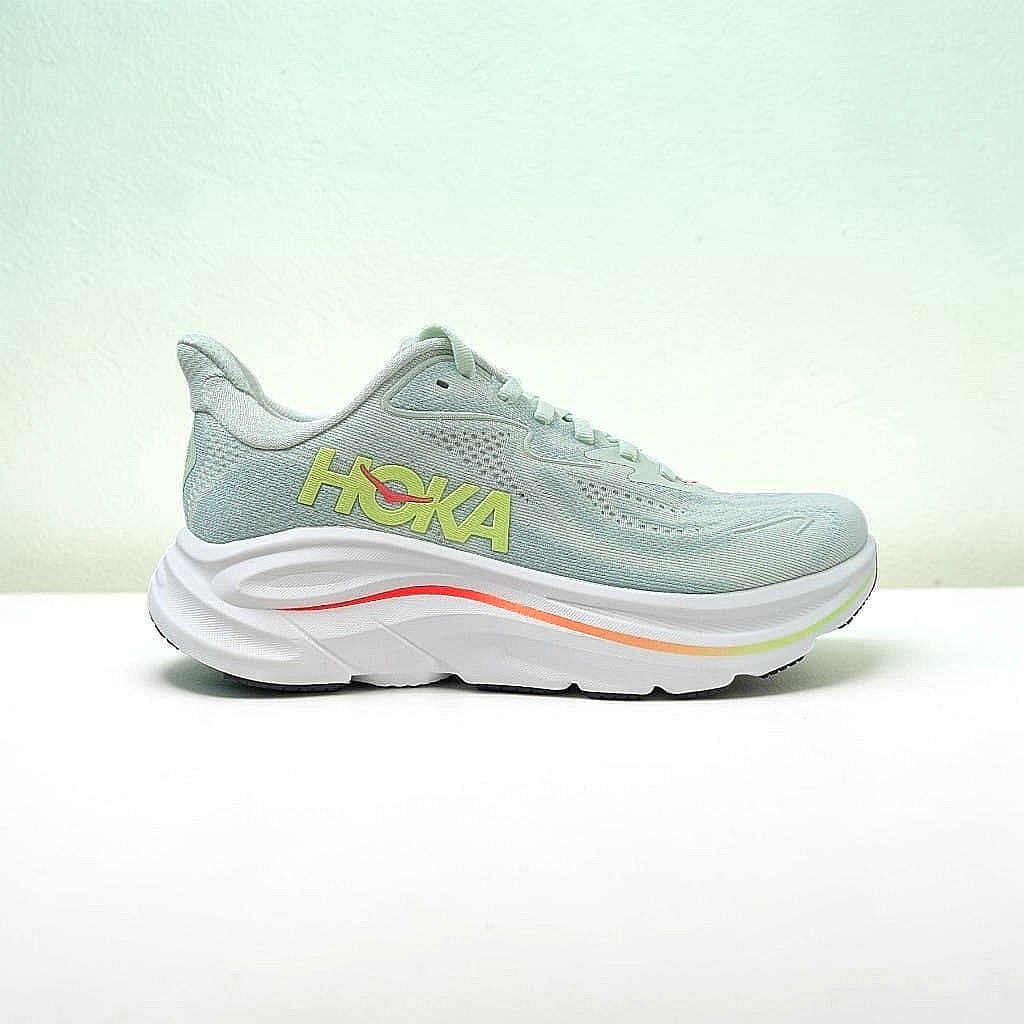 HOKA Clifton 10 Damen Laufschuhe Sea Glass - Neon Flame