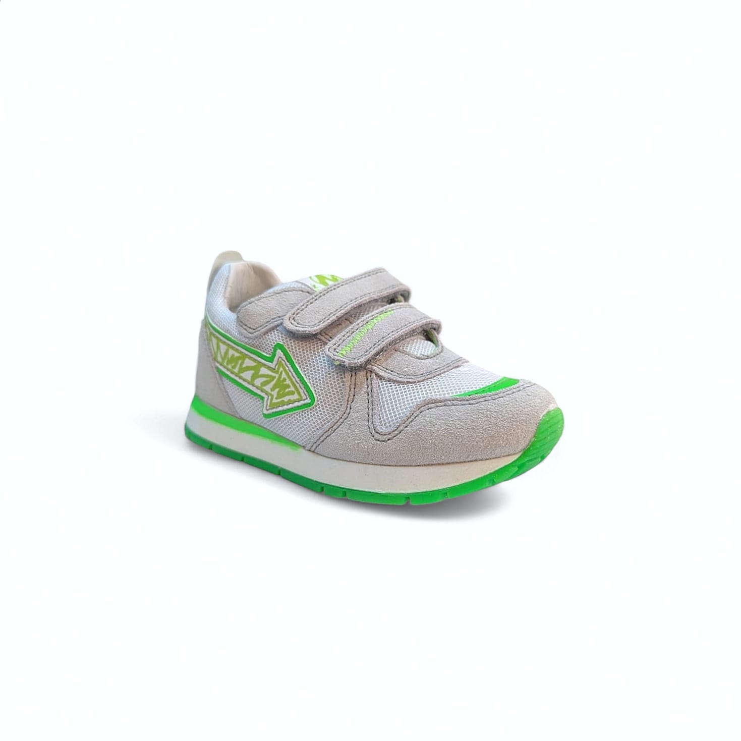 NATURINO Crunch VL Velour Kinder Sneaker | Bianco-Verde Fluo