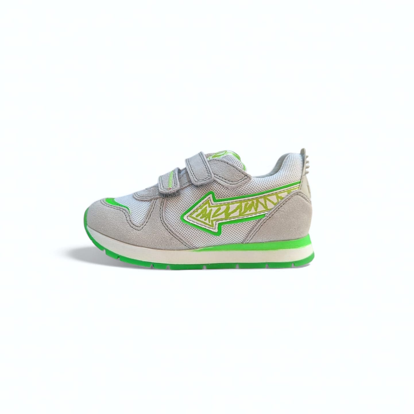 NATURINO Crunch VL Velour Kinder Sneaker | Bianco-Verde Fluo