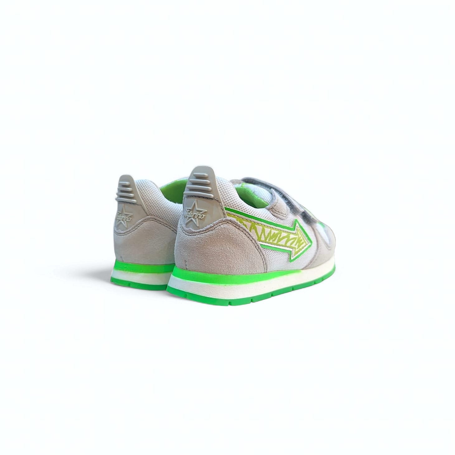NATURINO Crunch VL Velour Kinder Sneaker | Bianco-Verde Fluo