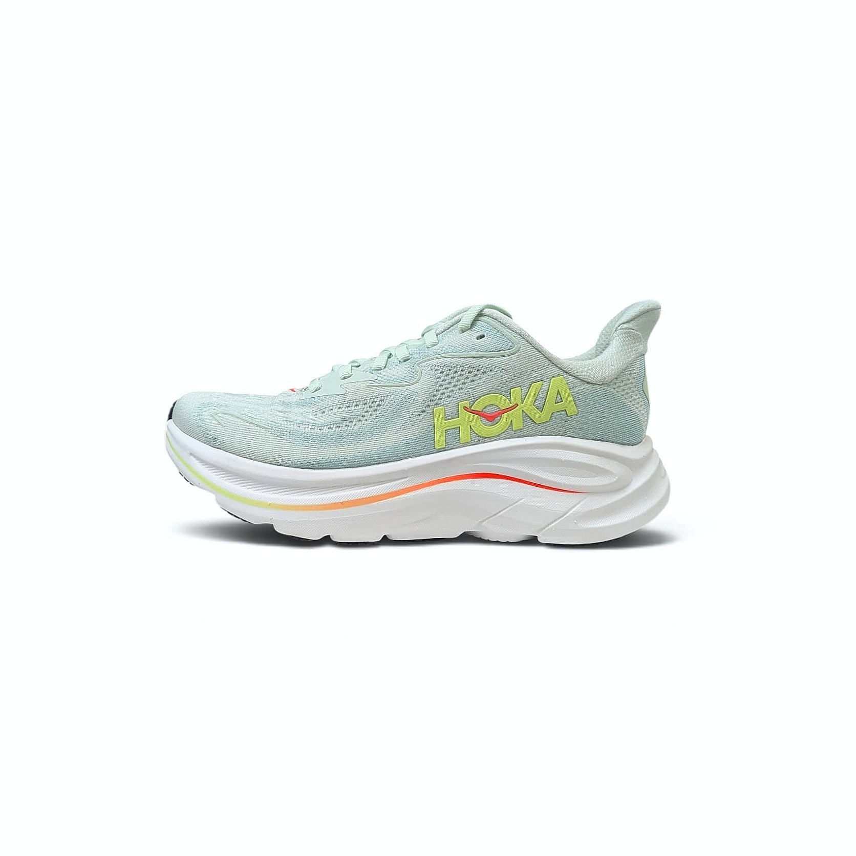 HOKA Clifton 10 Damen Laufschuhe Sea Glass - Neon Flame