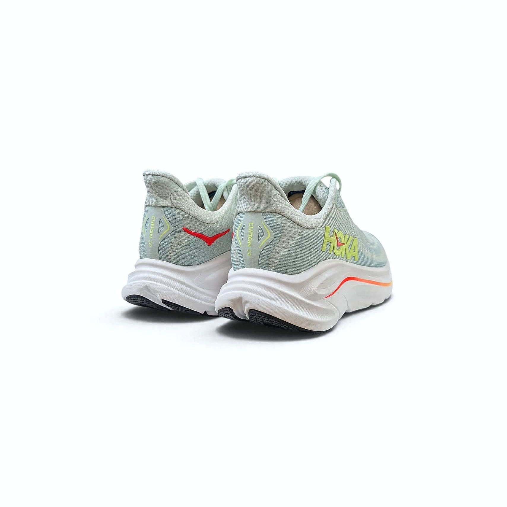 HOKA Clifton 10 Damen Laufschuhe Sea Glass - Neon Flame
