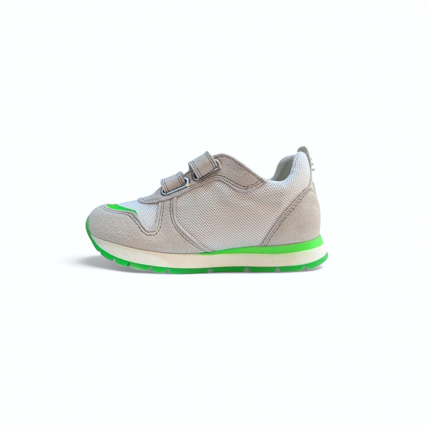 NATURINO Crunch VL Velour Kinder Sneaker | Bianco-Verde Fluo