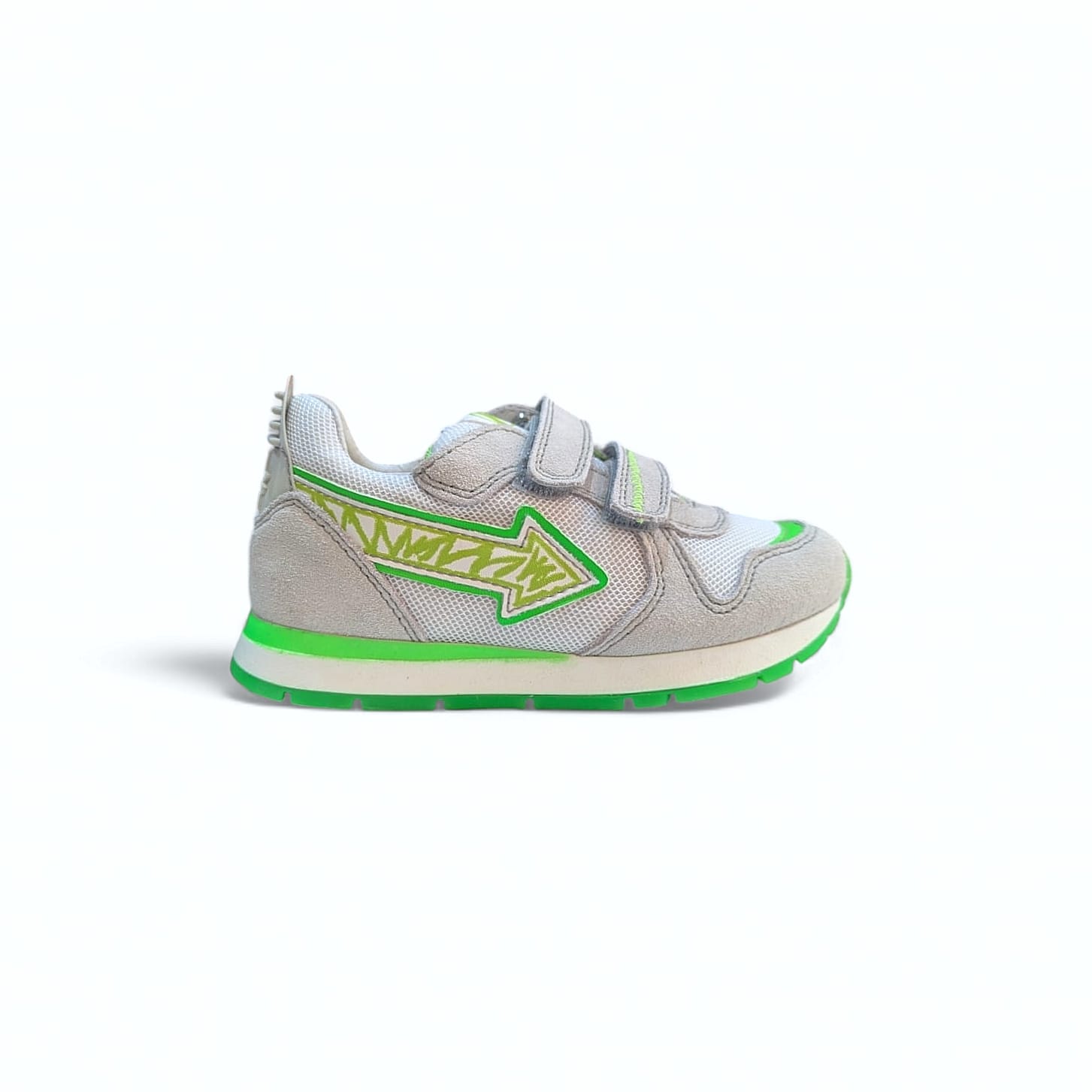 NATURINO Crunch VL Velour Kinder Sneaker | Bianco-Verde Fluo