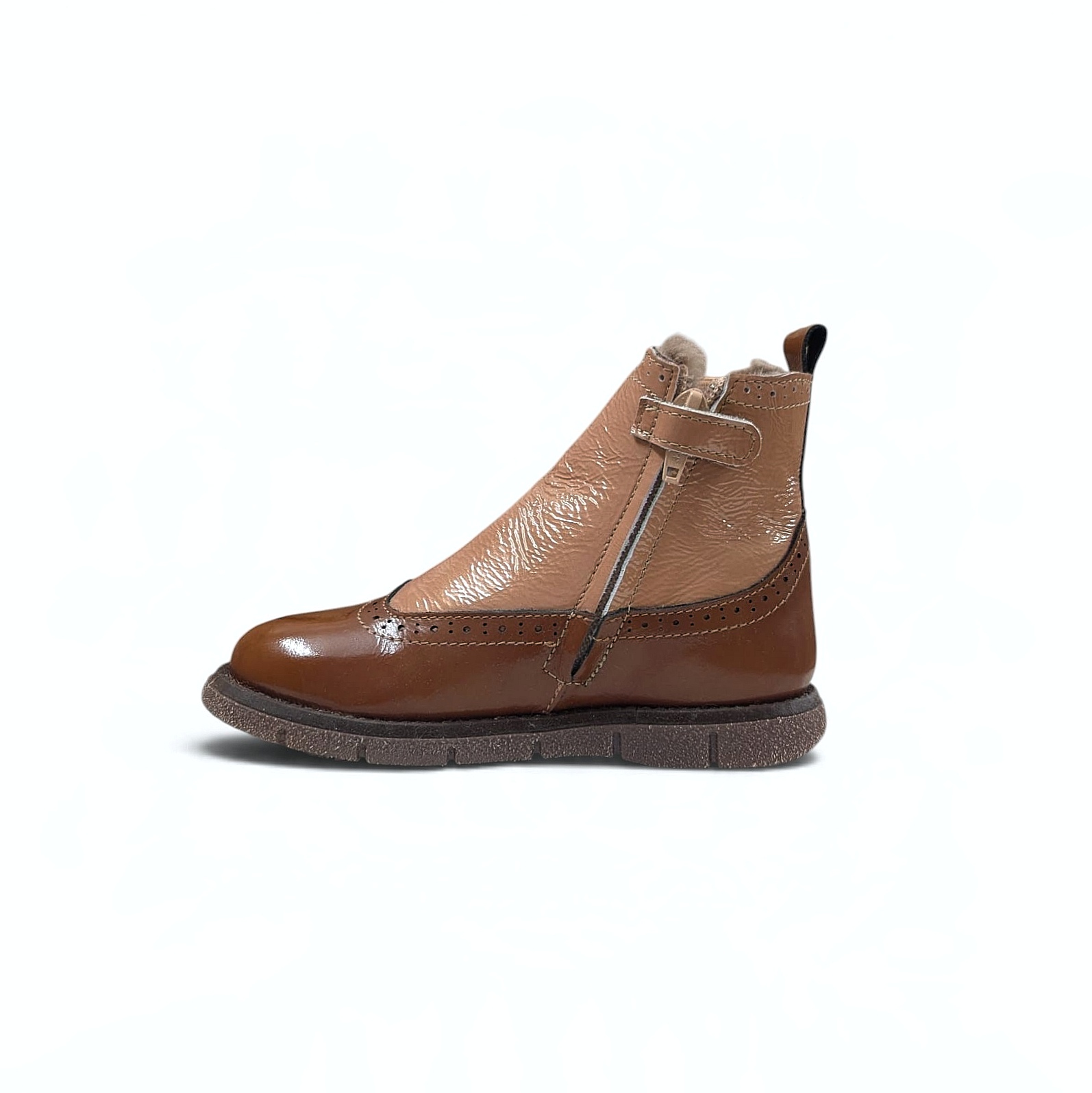 Bisgaard Mace Kinder Winterstiefel – Cognac Patent mit Lammfell